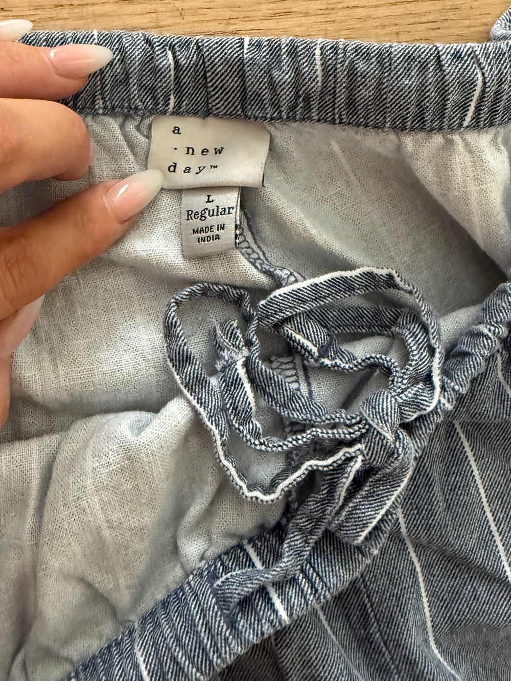 A new Day Blue Pinstripe Wide-Leg Casual Pants Linen Large - Picture 4 of 5